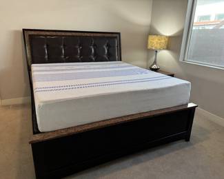 King bed with mattress and box spring, leather headboard granite trim goes with next 3 photos 