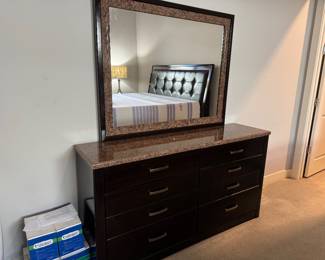 8 drawer dresser with mirror granite top goes with 3 previous photos.  $800 with mattress and box spring.  