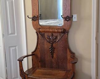 Antique oak hall tree