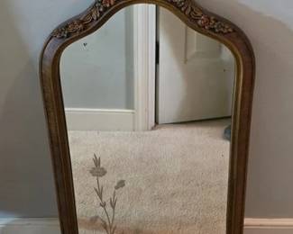 Antique wood framed etched mirror