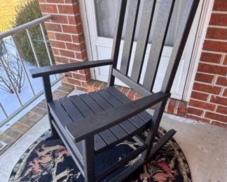 Polywood rocking chair and Unique Loom round rooster rug
