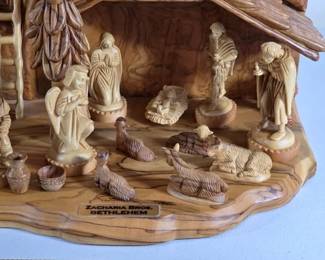 Detail of nativity, made in Israel from olive wood