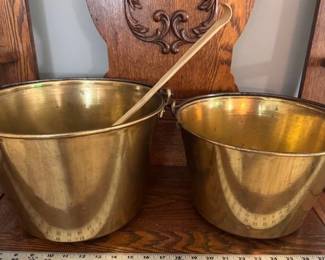 Vintage brass buckets by the Ansonia Brass Co.