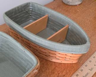Longaberger boat basket with fabric and plastic liners and dividers