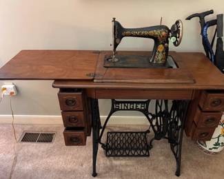 Antique Singer sewing machine and table