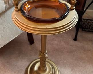 Vintage brass smoking stand with amber colored ashtray