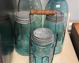 Vintage blue Ball mason jars with zinc lids