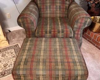 Plaid chair and ottoman