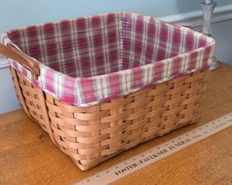 Large Longaberger lined basket with leather handles