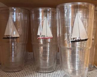 Assorted Tervis tumblers with sailboat motifs, one of several Tervis lots available