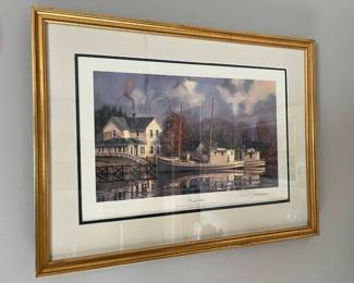 Framed John Barber print, "Peaceful Harbor"