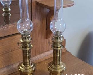 Pair of reproduction French pump brass lamps
