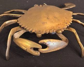 Vintage brass lift top crab ashtray