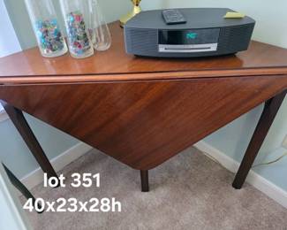 Corner drop leaf table and contemporary glass vases