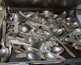 This is the flatware set just out of the safe deposit box.  Will be placed in a silver chest first day of sale.  