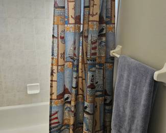 Cloth shower curtain with curtain holders $10