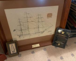 USS Constitution framed presentation piece, Special!, Commissioning ceremony booklet (1954), other USN items