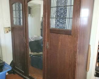 Vintage leaded glass door cabinet