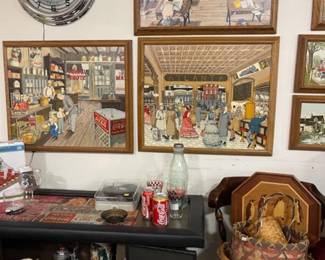 Coca cola clock, other Coke items, great barware, art