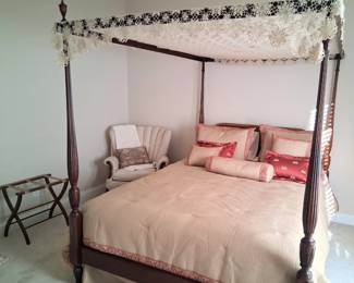 Burl Walnut Queen Size Canopy Bed 