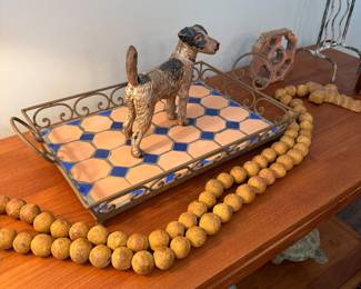 tile serving tray, pottery bead garland