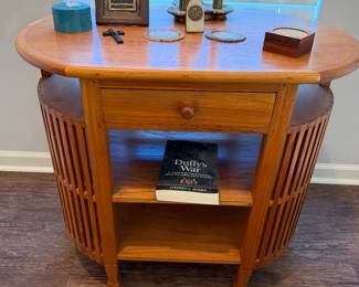 oval teak console table
