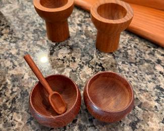 teak salt & pepper, teak candleholders by Lonborg