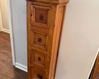 5 drawer tall narrow chest, copper bowl