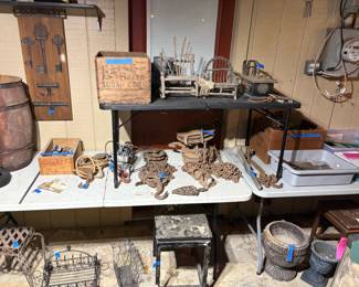 ANTIQUE CHAIN HOISTS, PLANT STANDS AND MORE.