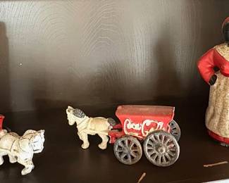 OLD COCA COLA WAGON AND AUNT JEMIMA CAST IRON BANK.