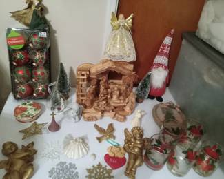 Wood carved Nativity set, Holiday items