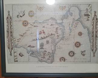 Framed map of  "Mariners guide to the New World"