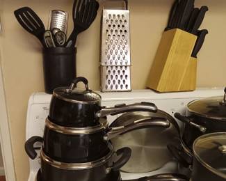 Pots and pans,  graters, kitchen utensils 