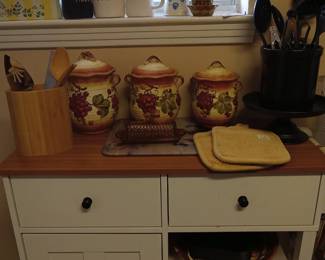 Kitchen side cart or coffee station, canister set, kitchen items