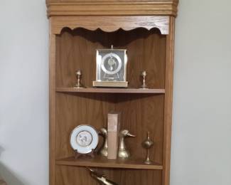 Brass dolphins, brass ducks, brass candlesticks,  Chokin plate with ducks, German clock Kiplinger's & Obergfell, brass items, vintage wood box