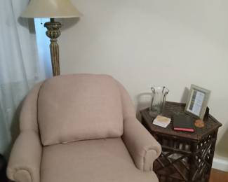 Rocker chair, side table, floor lamp