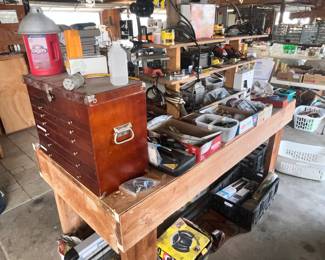 MULTIPLE TABLES FULL OF TOOLS, HARDWARE & YOU NAME IT!