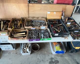 HAND TOOLS GALORE - WRENCHES, HAMMERS, SCREWDRIVERS, BITS
