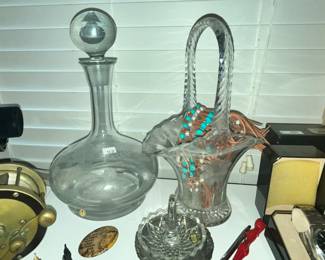 CRYSTAL DECANTER & CRYSTAL BASKET