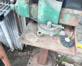 VERY LARGE REED 3C BENCH VICE AND IRON  STAND