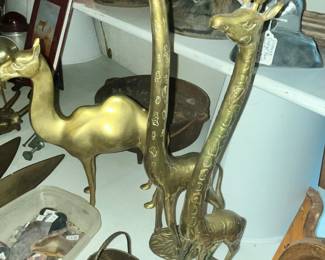 PAIR OF MID-CENTURY BRASS GIRAFFES! ALSO A BRASS CAMEL