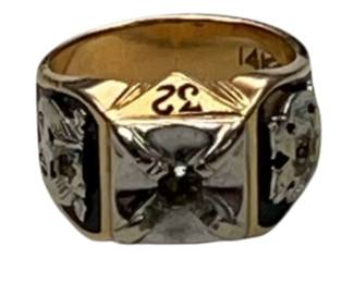 14K Mens Masonic Templar Ring Inset '32 14.9g Stone Removed