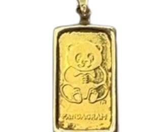 99.99 Gold 24K PandaGram 1 Gram + 14K Pendant Holder 1.1g Total