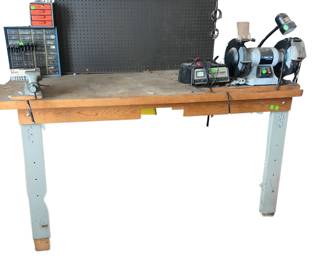 Sturdy Workbench with Electrical Outlets Peg Board Vise
