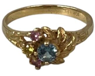 10K Gold Ladies Ring Blue Pink Gemstones 2.8g Jewelry