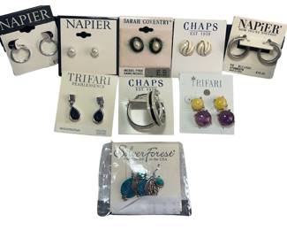 Pierced Earrings Trifari Napier Chaps Hoops Dangles LOT
