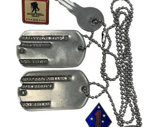 Authentic US Marine Dog Tags + Guadalcanal Enamel Piece