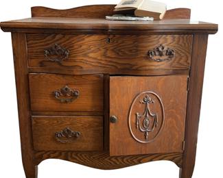 Antique Tiger Oak Dining Cabinet Dry Sink Victorian-Early 20th