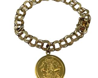 14K Gold Chain Charm Bracelet Wedding Bells 9.8g Jewelry