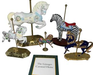 Limoges Carousel Horse Zebra Brass Base 5 Figures